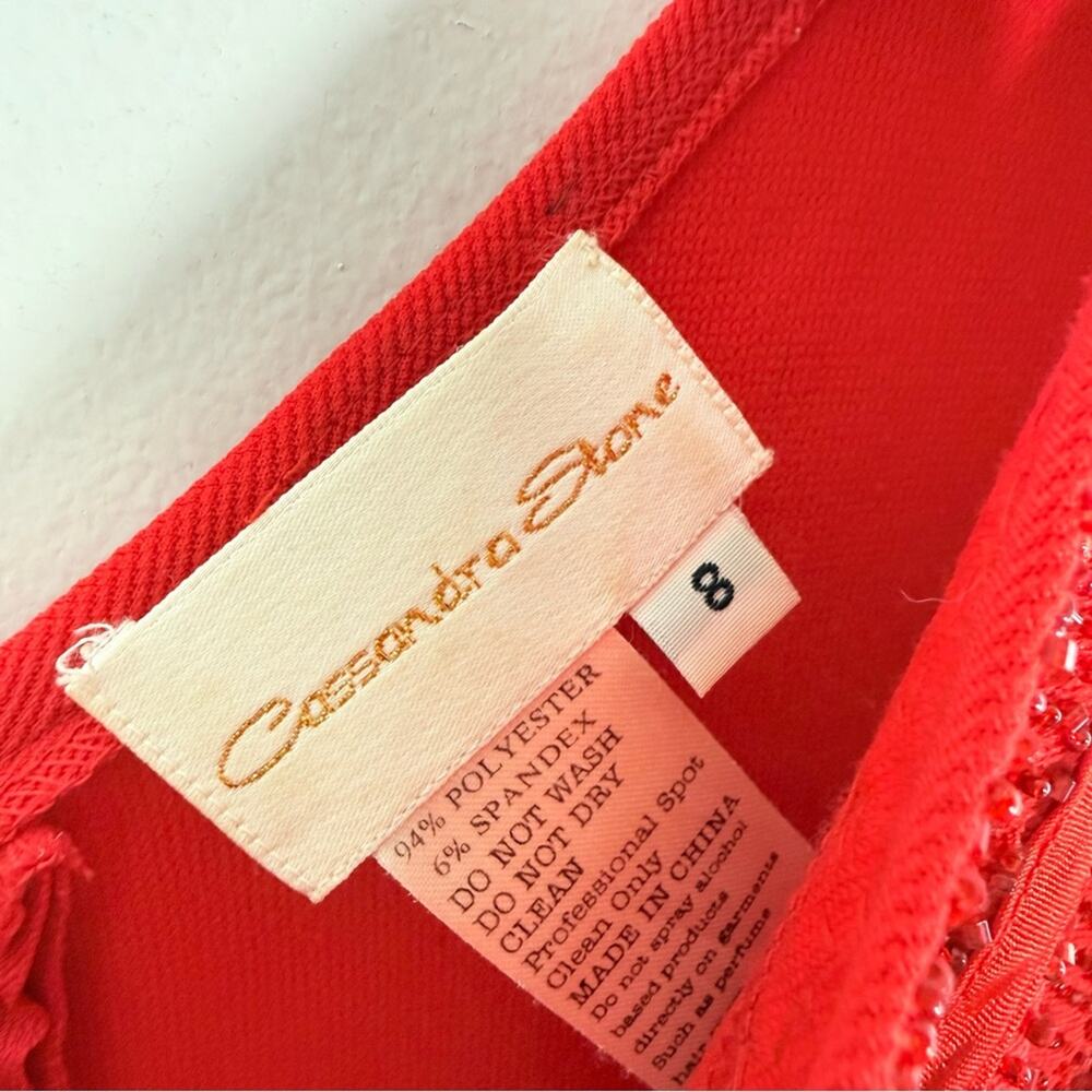 Cassandra Stone Red Y2K One Shoulder Bodycon Beaded Gown with Slit 8 Medium - Picture 7 of 10
